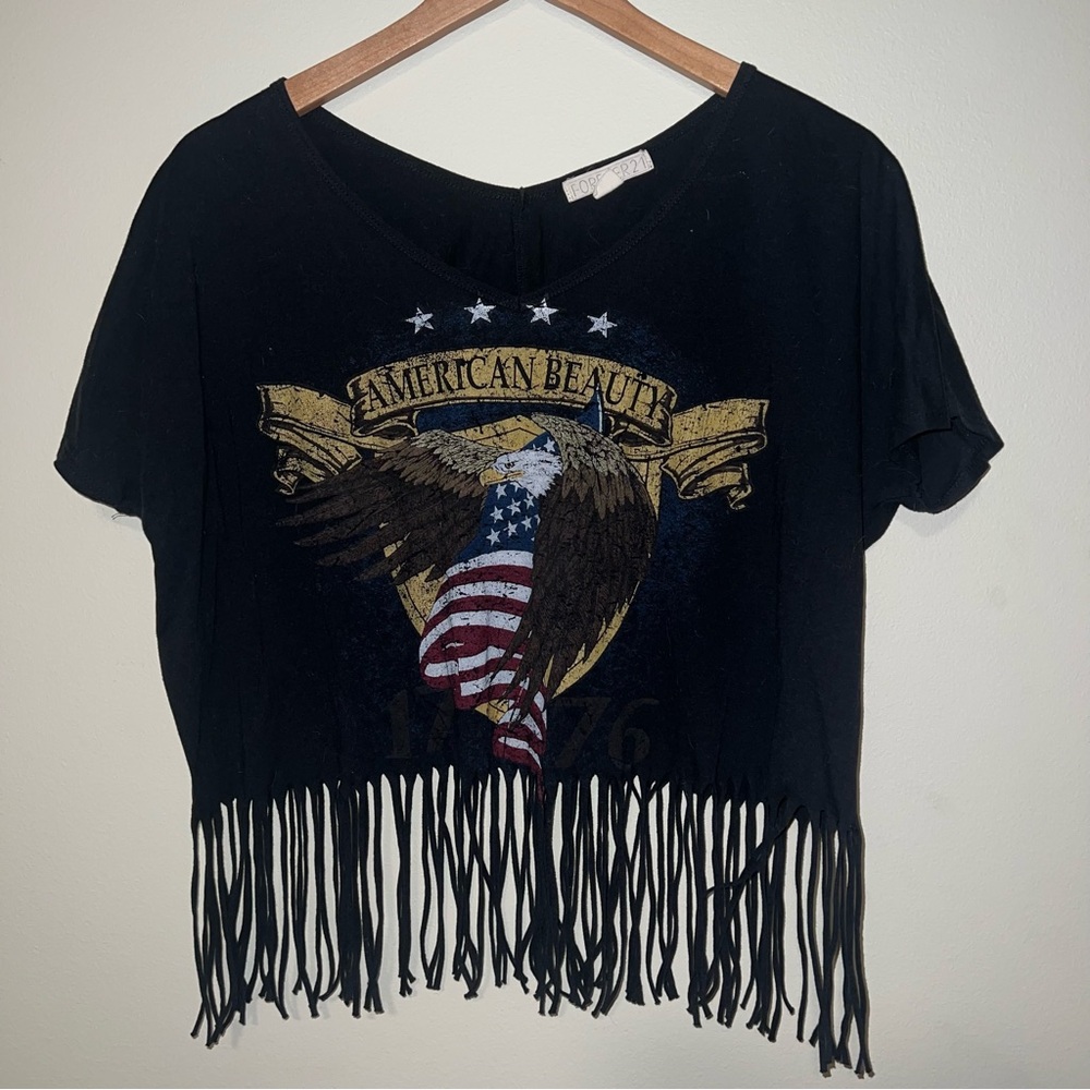 Forever 21 Black Fringe Crop Top
